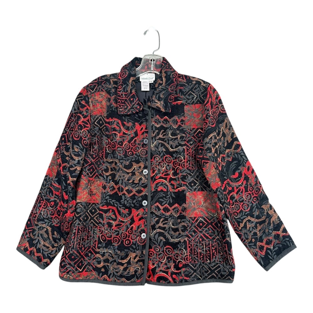 Coldwater Creek S Small Red Multi Patchwork Jacket Artsy Boho Gypsy Mature